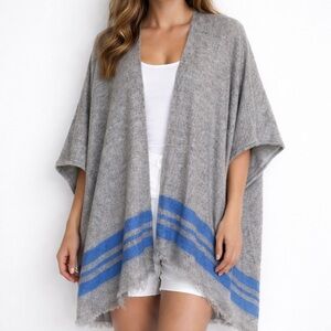 LOFT Gray Knit Open Poncho Style Short Sleeve Sweater Acrylic Size M/L